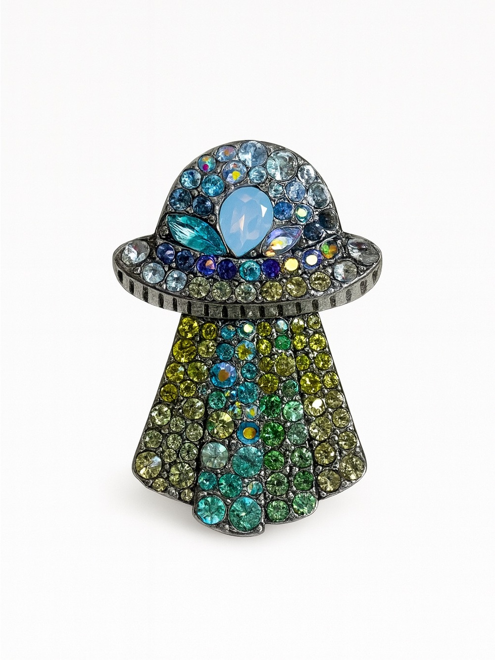 Crystal UFO Brooch Pin in Blue & Green